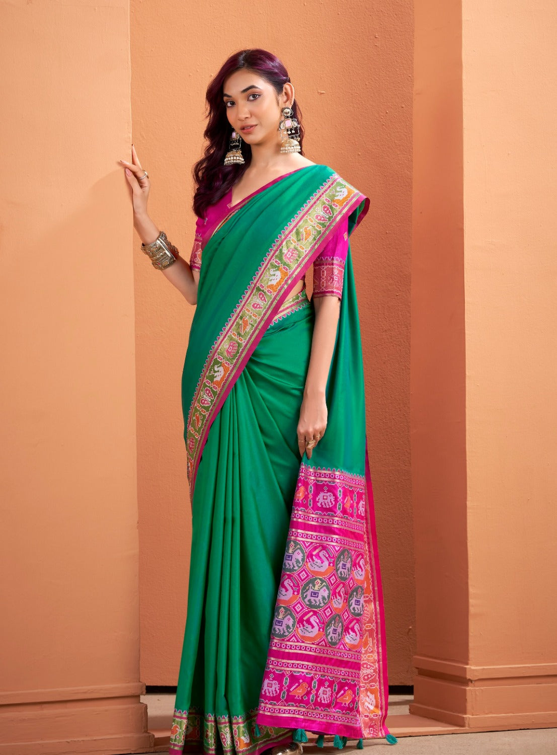 Anaita Green Silk Zari Weaving With Classic Patola Saree With Blouse - Distacart