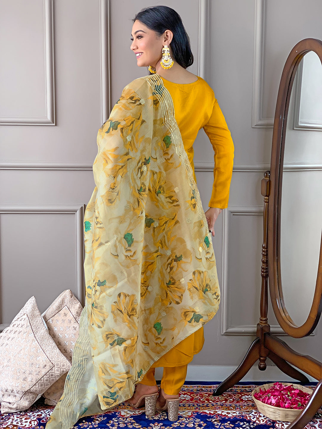 The52 Gorgeous Embroidered Viscose Fabric Straight Kurta, Pant and Dupatta Set - Distacart