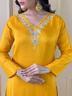 The52 Gorgeous Embroidered Viscose Fabric Straight Kurta, Pant and Dupatta Set - Distacart