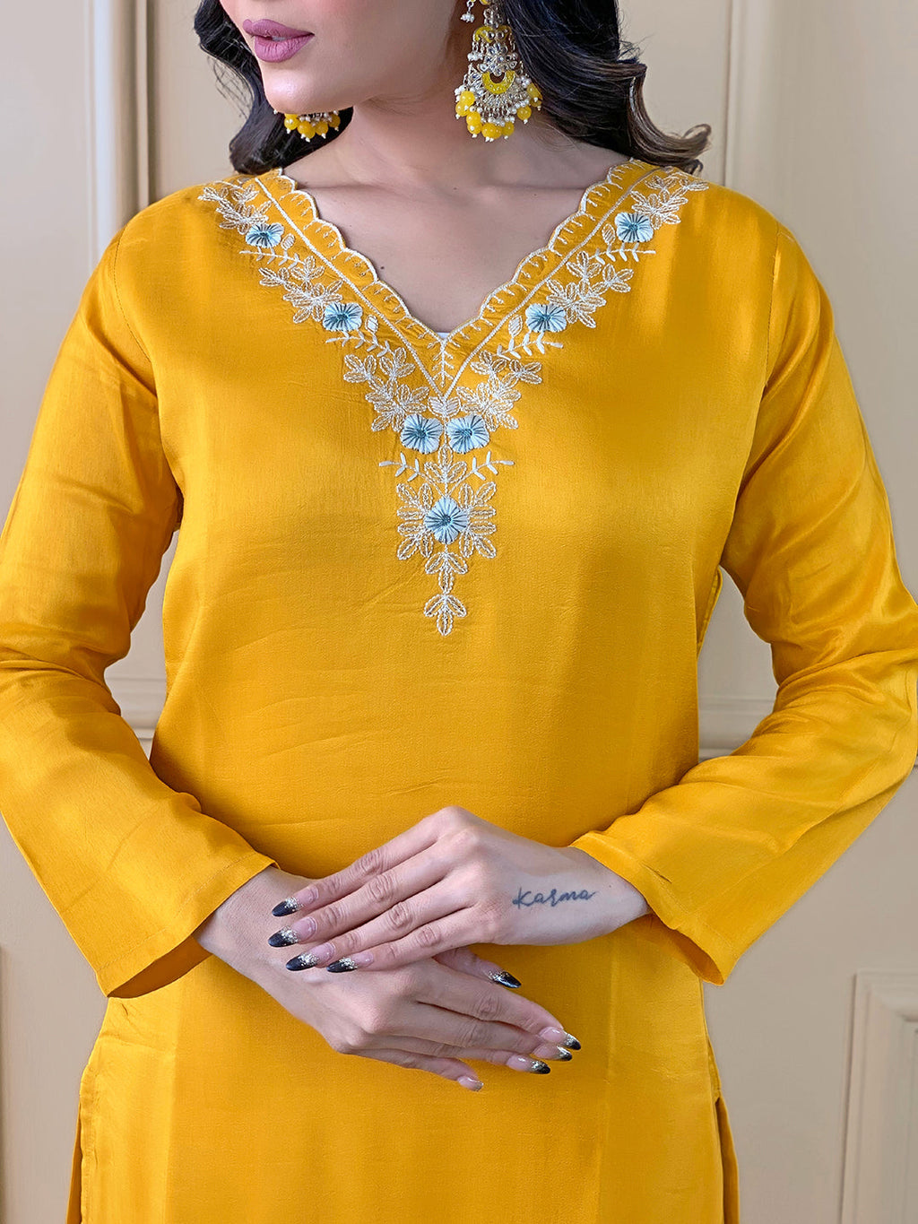 The52 Gorgeous Embroidered Viscose Fabric Straight Kurta, Pant and Dupatta Set - Distacart