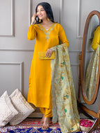 The52 Gorgeous Embroidered Viscose Fabric Straight Kurta, Pant and Dupatta Set - Distacart