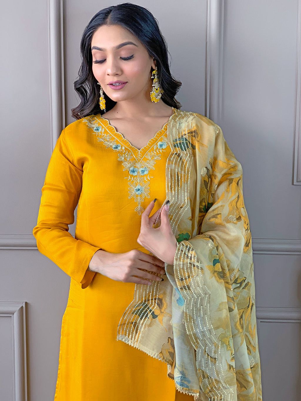 The52 Gorgeous Embroidered Viscose Fabric Straight Kurta, Pant and Dupatta Set - Distacart