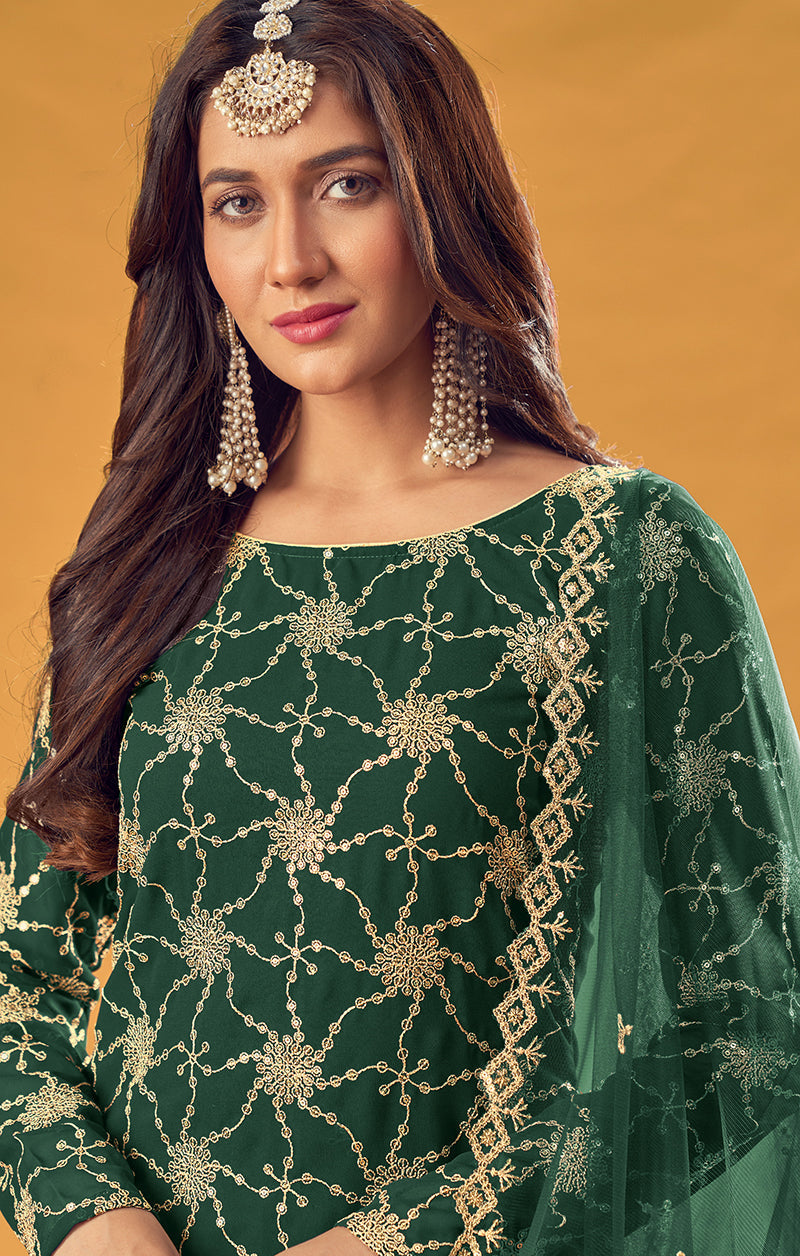 Monjolika Fashion Green Embroidered Palazzo Salwar Suit - Distacart