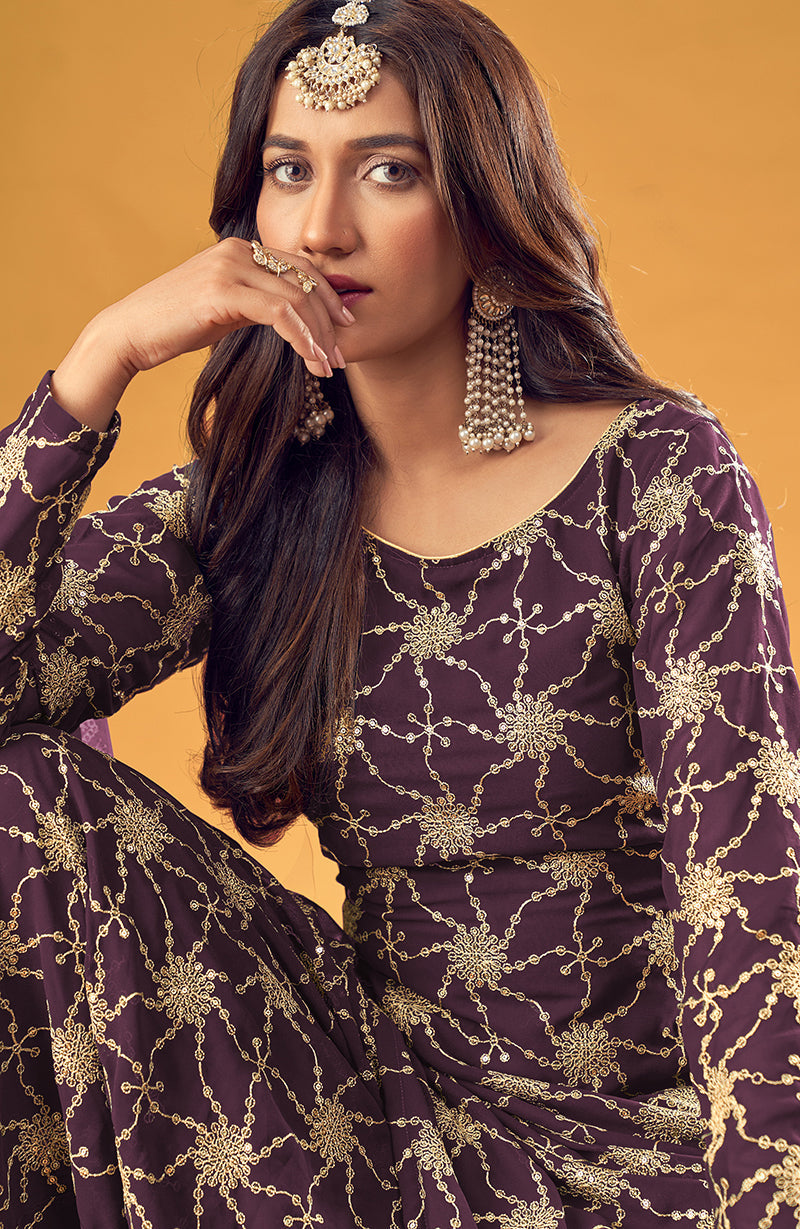 Monjolika Fashion Purple Embroidered Palazzo Salwar Suit - Distacart