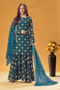 Monjolika Fashion Teal Embroidered Palazzo Salwar Suit - Distacart