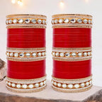 Tehzeeb Creations Bridal Bangle Set Chura Red White Kundan & Golden Stone Choora Wedding Punjabi Chuda for Women - Distacart