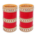 Tehzeeb Creations Bridal Bangle Set Chura Red White Kundan & Golden Stone Choora Wedding Punjabi Chuda for Women - Distacart