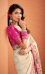 Anaita Beige Silk Zari Weaving With Classic Patola Saree With Blouse - Distacart
