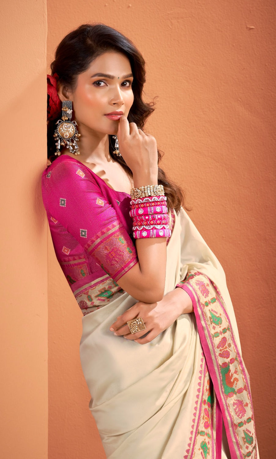 Anaita Beige Silk Zari Weaving With Classic Patola Saree With Blouse - Distacart