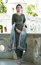 Monjolika Fashion Dark Sea Green Color Rayon Cotton Embroidered Ceremonial Salwar Suit - Distacart