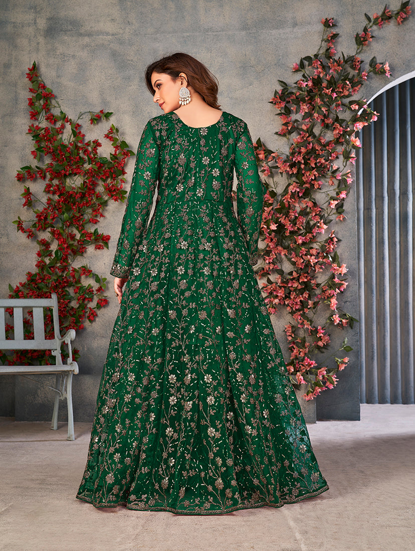 Monjolika Fashion Green Color Net Embroidered Anarkali Salwar Suit - Distacart