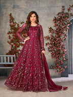 Monjolika Fashion Magenta Color Net Embroidered Anarkali Salwar Suit - Distacart