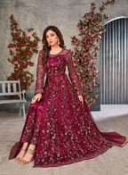 Monjolika Fashion Magenta Color Net Embroidered Anarkali Salwar Suit - Distacart