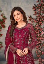 Monjolika Fashion Magenta Color Net Embroidered Anarkali Salwar Suit - Distacart
