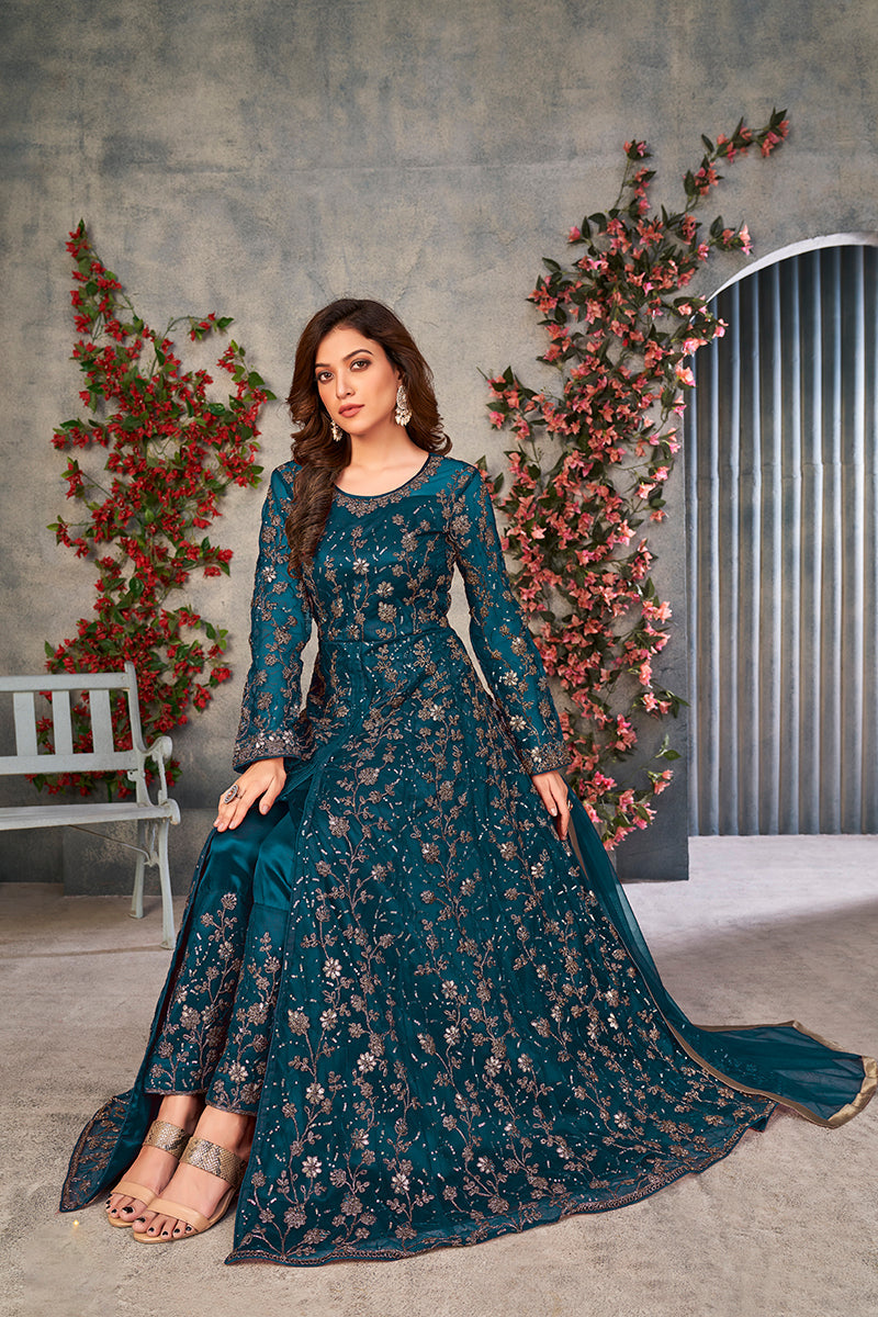 Monjolika Fashion Light Blue Color Net Embroidered Anarkali Salwar Suit - Distacart