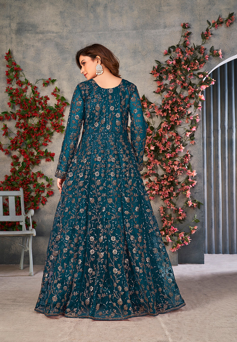 Monjolika Fashion Light Blue Color Net Embroidered Anarkali Salwar Suit - Distacart