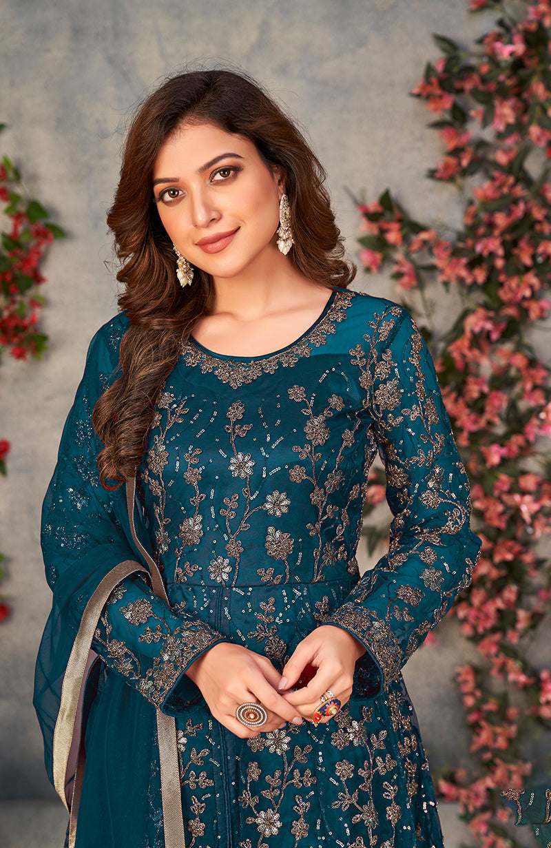 Monjolika Fashion Light Blue Color Net Embroidered Anarkali Salwar Suit - Distacart