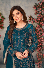Monjolika Fashion Light Blue Color Net Embroidered Anarkali Salwar Suit - Distacart