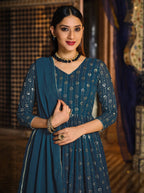 Monjolika Fashion Dark Teal Color Georgette Anarkali Lehenga Style Suit - Distacart