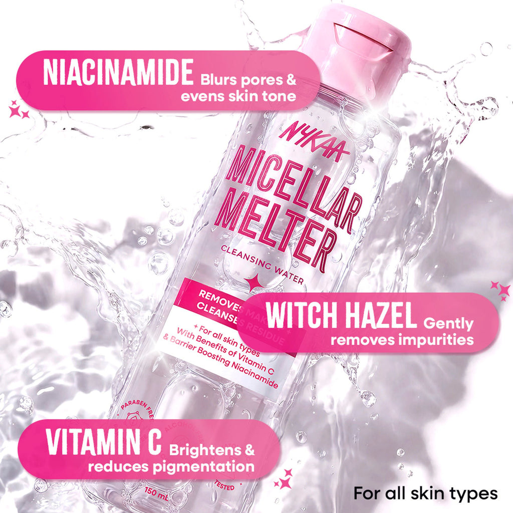 Nykaa Micellar Melter Cleansing Water - Sensitive Skin Gentle Cleanser With Vitamin C & Niacinamide