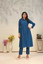 Jyoti Fashion Women's Blue Rinkal Cotton Plain with Side Pocket Kurtis & Sets