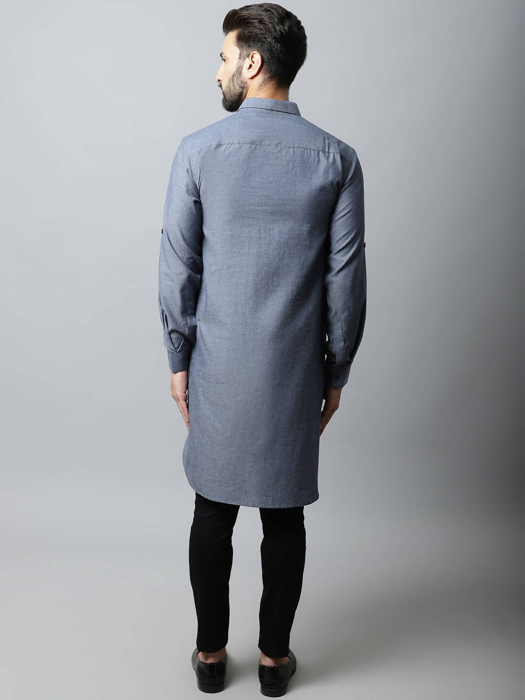 Even Apparels Grey Color Pure Cotton Solid Men's Kurta With Shirt Collar (MMS149) - Distacart