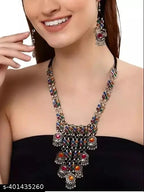 Tehzeeb Creations Women's Multi Colour Meenakari Oxidised Necklace Set