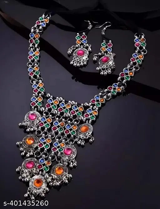 Tehzeeb Creations Women's Multi Colour Meenakari Oxidised Necklace Set