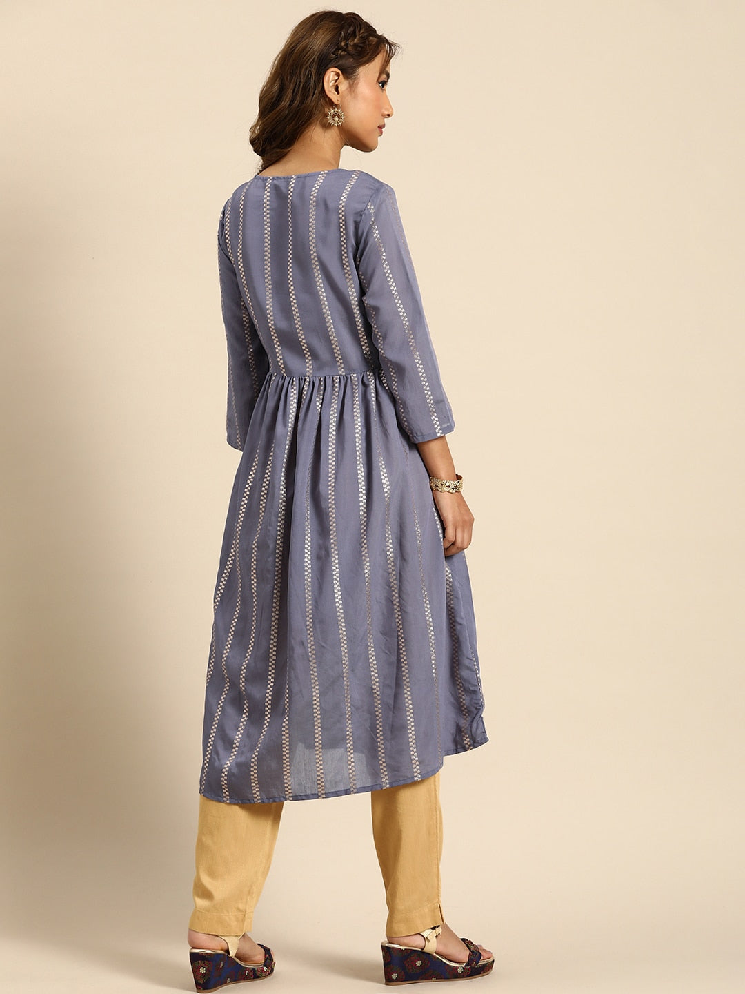 Sangria Women Jacquard Chanderi Silk Anarkali Kurta