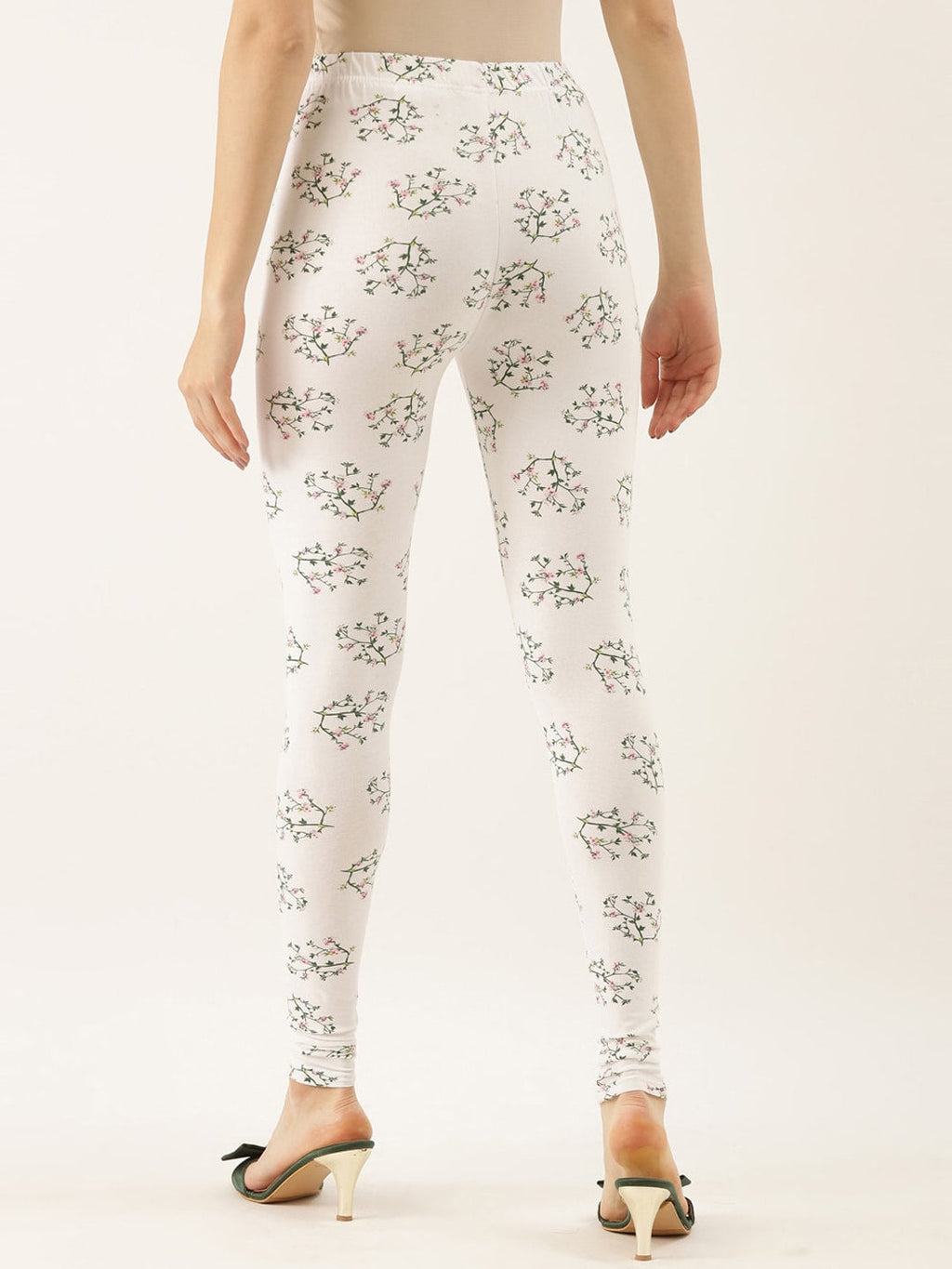 Souchii White & Green Printed Slim-Fit Ankle-Length Leggings - Distacart