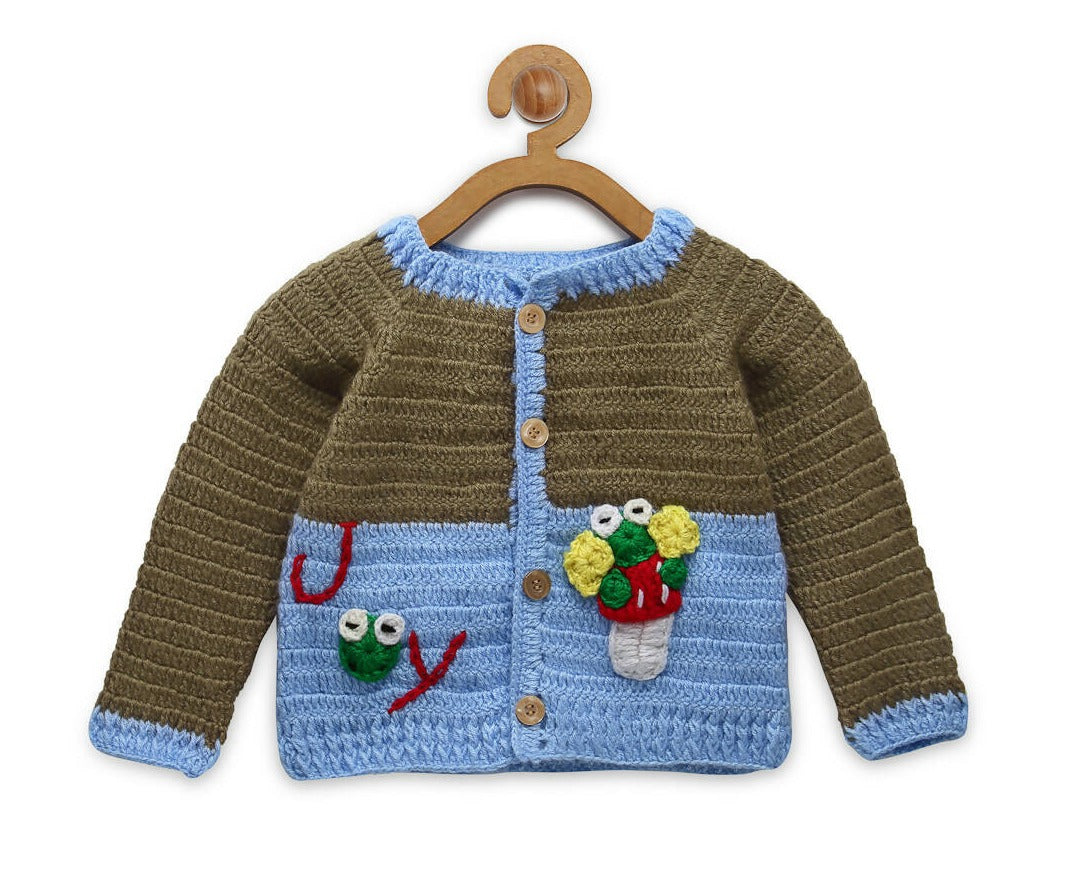 Chutput Kids Blue Coloured Solid Pullover with Applique Detail
