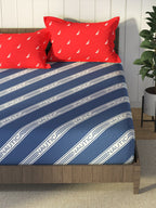 Nautica Blue & Red Striped Cotton 160 TC King Bedsheet With 2 Pillow Covers