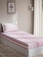 DDecor Purple & White Ethnic Motifs 144 TC Cotton Single Bedsheet with 1 Pillow Cover