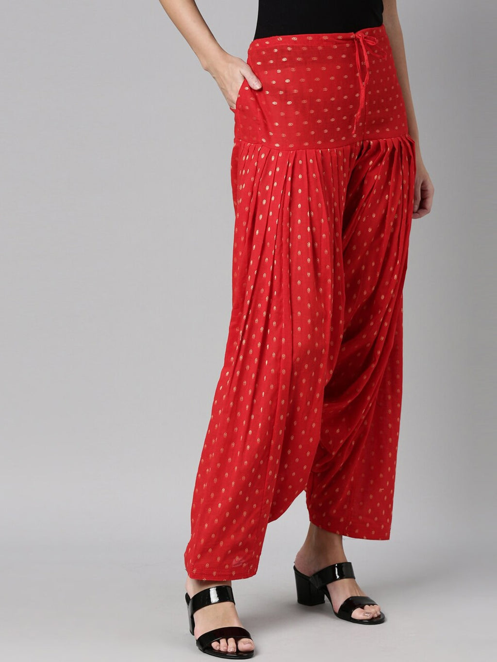 Souchii Red & Gold-Coloured Woven Design Pure Cotton Patiala - Distacart