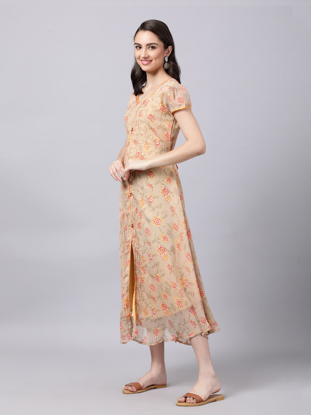 Souchii Women Grey Floral Printed Chiffon A-Line Dress - Distacart