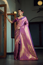 Vardha Electric Purple Zari Work Kanjeevaram Silk Saree