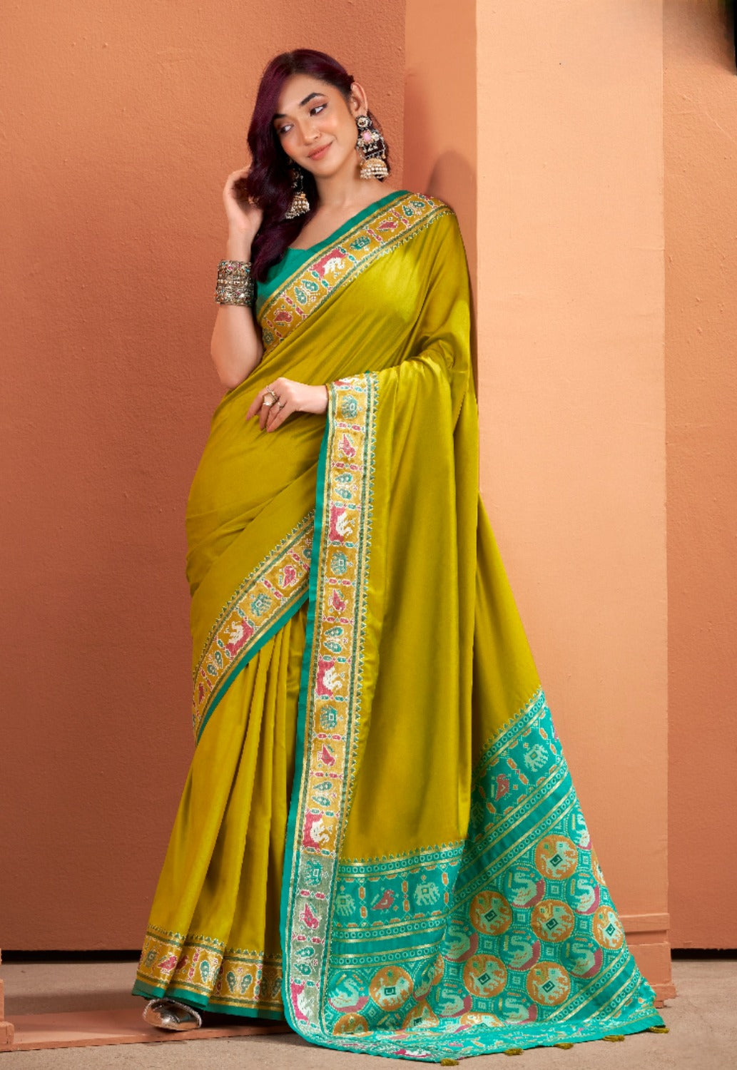 Anaita Mustard Silk Zari Weaving With Classic Patola Saree With Blouse - Distacart