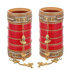 Tehzeeb Creations Bridal Bangle Set Wedding Punjabi chuda Designer chura CZ Stone Red Color choora Set for Women - Distacart