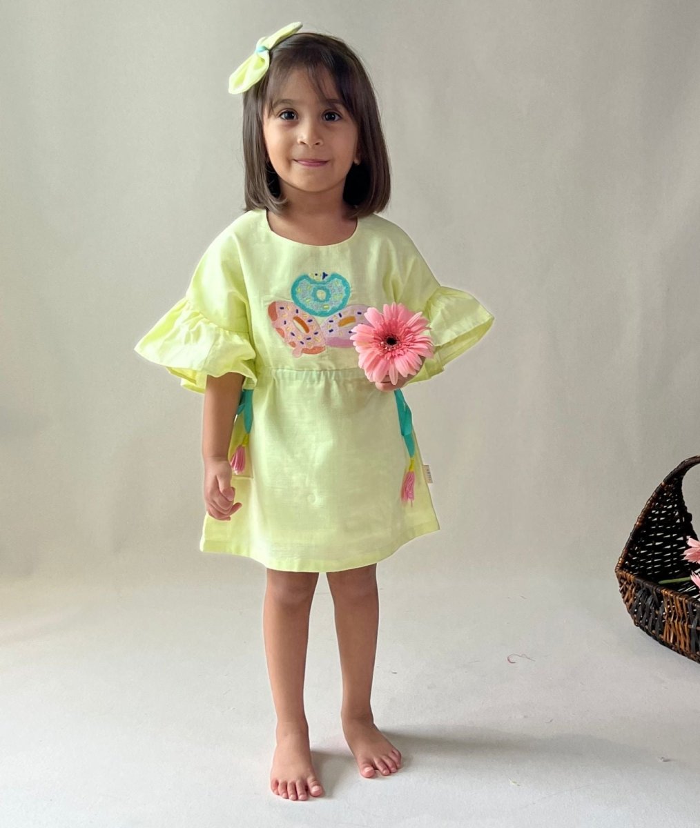 ArthLife Yellow Donuts Embroidered Dress