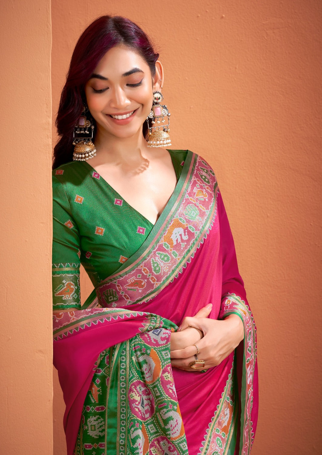 Anaita Magenta Silk Zari Weaving With Classic Patola Saree With Blouse - Distacart