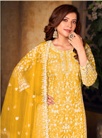 Monjolika Fashion Yellow Color Net Embroidered Salwar Kameez - Distacart