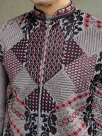 Vastranavya Grey Exclusive Festival Viscose Silk Thread & Swarovski Embroidered Work Mens Wear Kurta & Koti