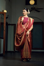 Vardha Burgundy Maroon Zari Work Kanjeevaram Silk Saree