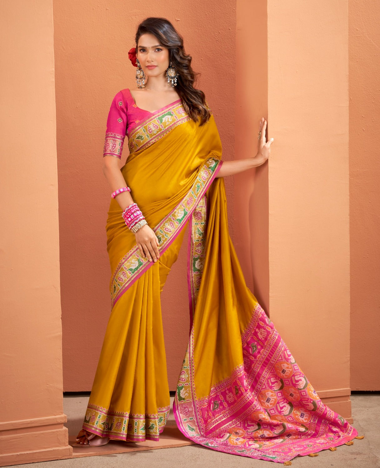 Anaita Yellow Silk Zari Weaving With Classic Patola Saree With Blouse - Distacart