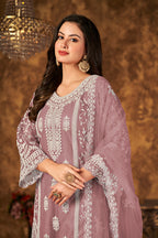 Monjolika Fashion Mauve Color Net Embroidered Palazzo Suit - Distacart