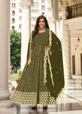 Monjolika Fashion Mehendi Green Color Georgette Embroidered Anarkali Salwar Kameez - Distacart