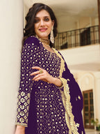 Monjolika Fashion Purple Color Georgette Embroidered Anarkali Salwar Kameez - Distacart