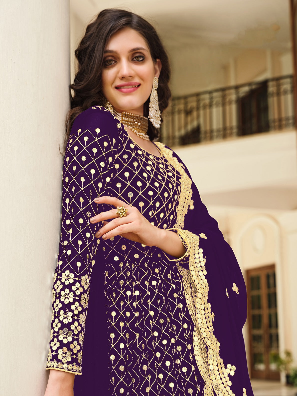 Monjolika Fashion Purple Color Georgette Embroidered Anarkali Salwar Kameez - Distacart