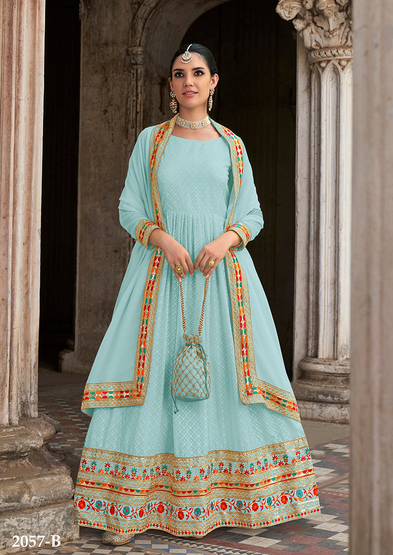 Monjolika Fashion Sky Blue Color Georgette Embroidered Floor Length Anarkali Suit - Distacart
