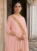 Monjolika Fashion Light Pink Color Georgette Embroidered Floor Length Anarkali Suit - Distacart